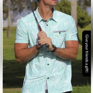 Sunday Crew Golf Button Down Shirt Palm Print UPF 50 Size L